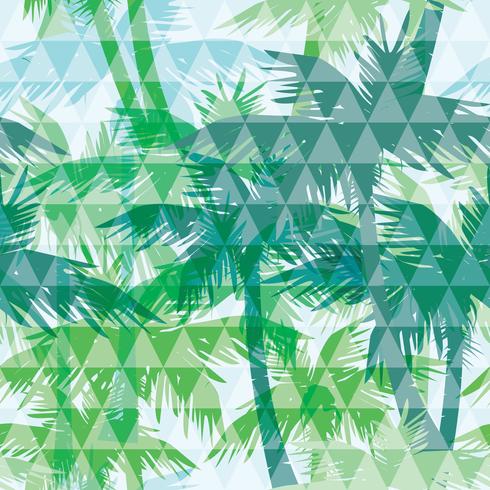 Seamless exotic pattern with palm on geometric background. vector