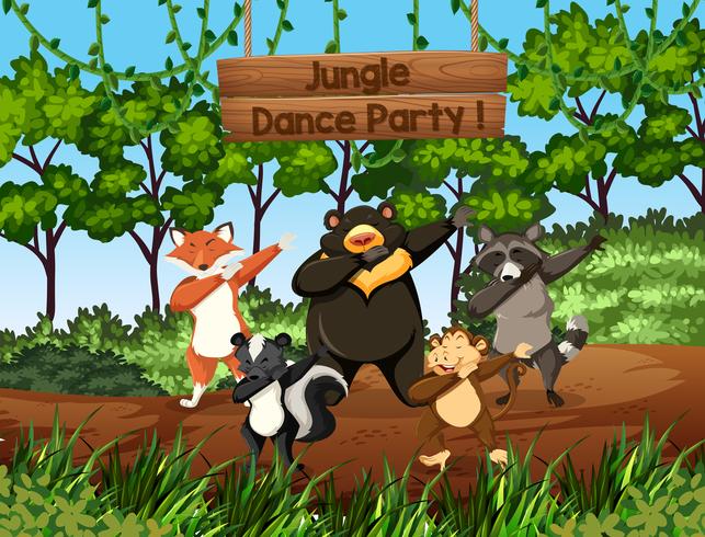 Wild animals dancing in the jungle vector