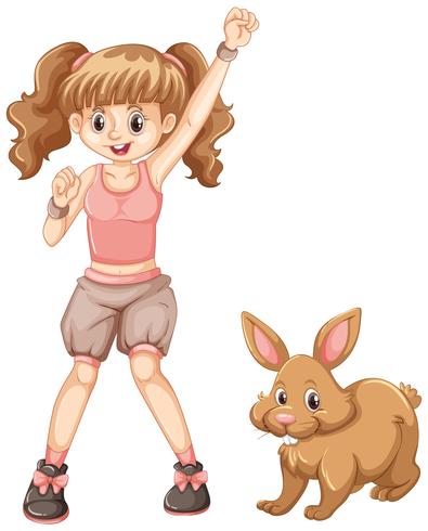 Cute girl with brown bunny vector