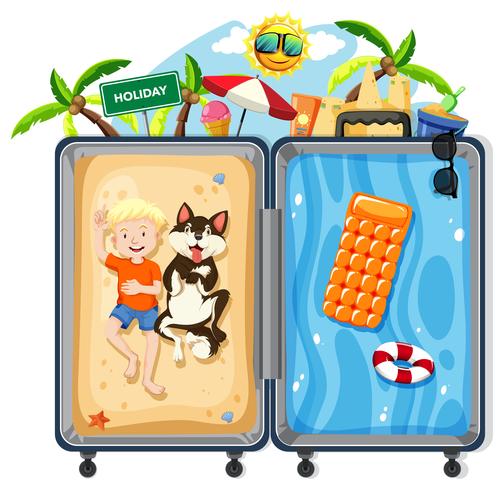 Niño y perro en vacaciones de verano vector