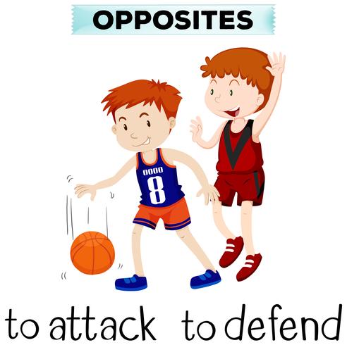 Flashcard for opposite words attack and defend vector