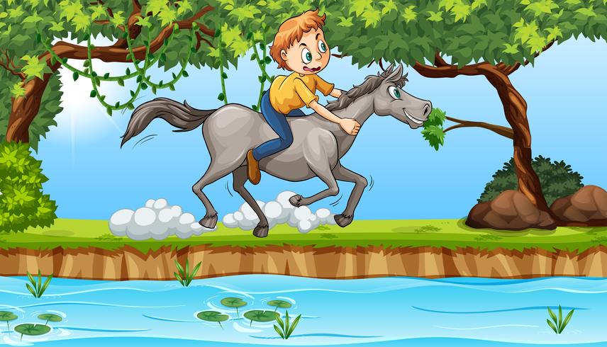 boy riding a horse vector