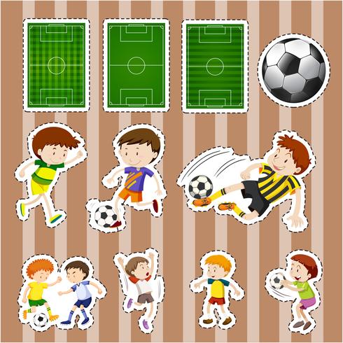 Diseño de pegatinas para futbolistas y campos. vector