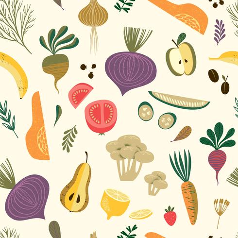 Vector seamless pattern with vegetables and fruit.