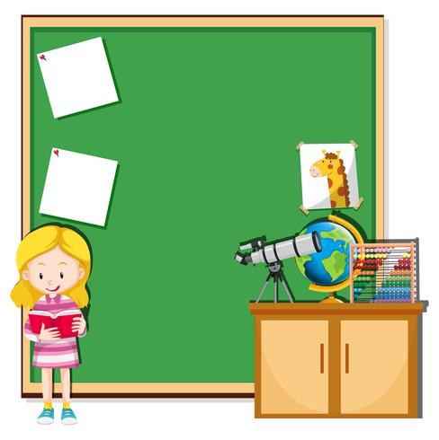 Girl reading in a classroom vector