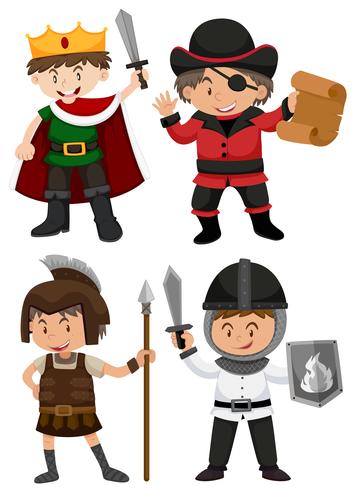 Four boys dressed in different characters vector