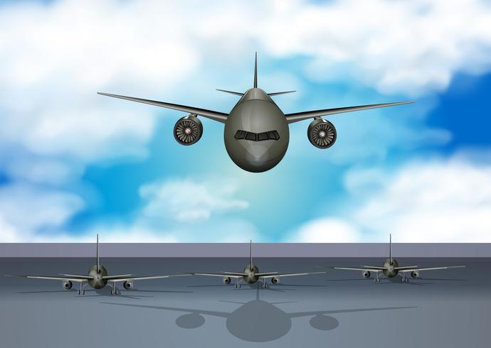 Airplanes landing on runway vector