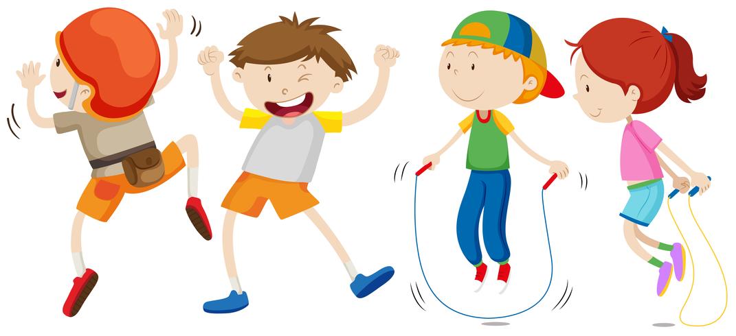 Boys and girl in different movement vector