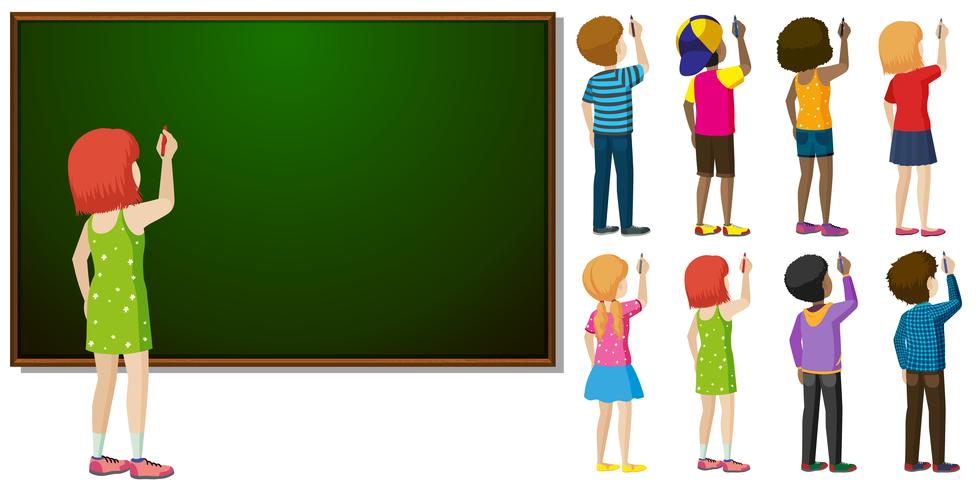 Blackboard and different character in writing action vector