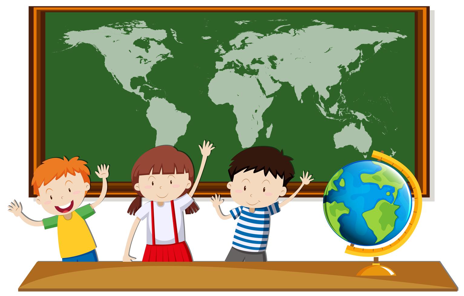 Three students study geography in class 302384 Vector Art at Vecteezy