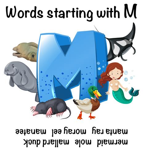 English worksheet for words starting with M vector