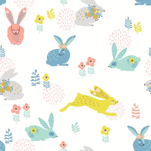 Vector seamless pattern with bunnies for Easter