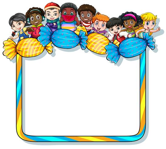 Frame with candies and kids vector