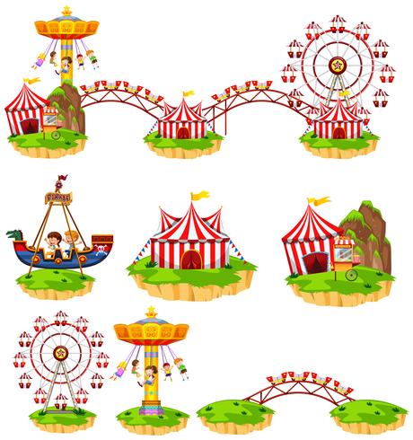 Different rides at amusement park vector