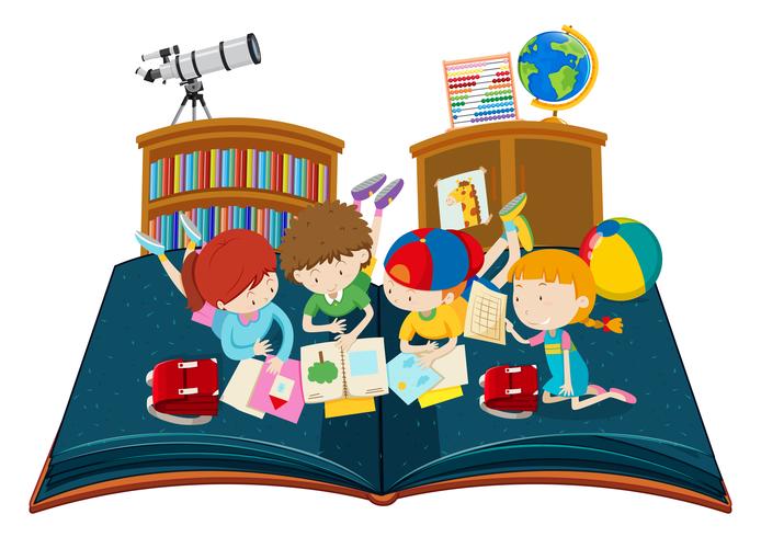 Student study in the classroom pop up book vector