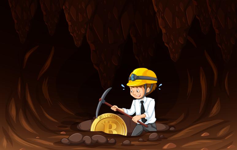 An Office Worker Mining Coin vector