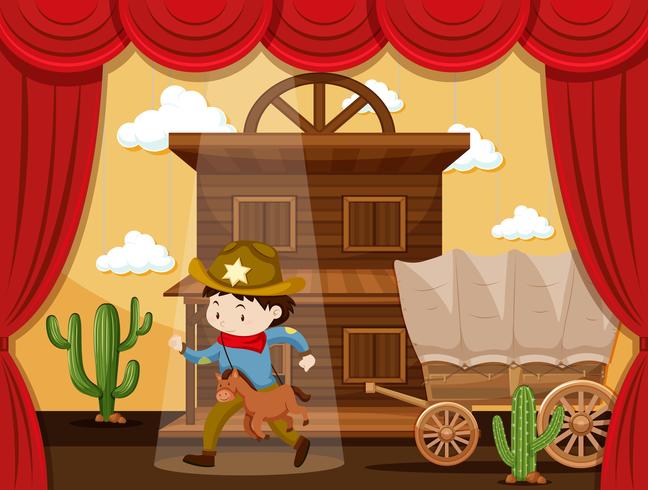 Boy playing cowboy on stage vector