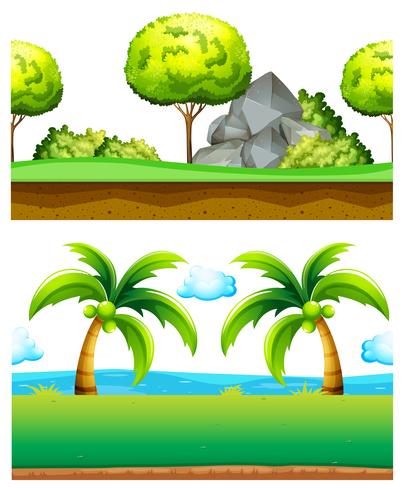 Dos escenas de jardin verde vector