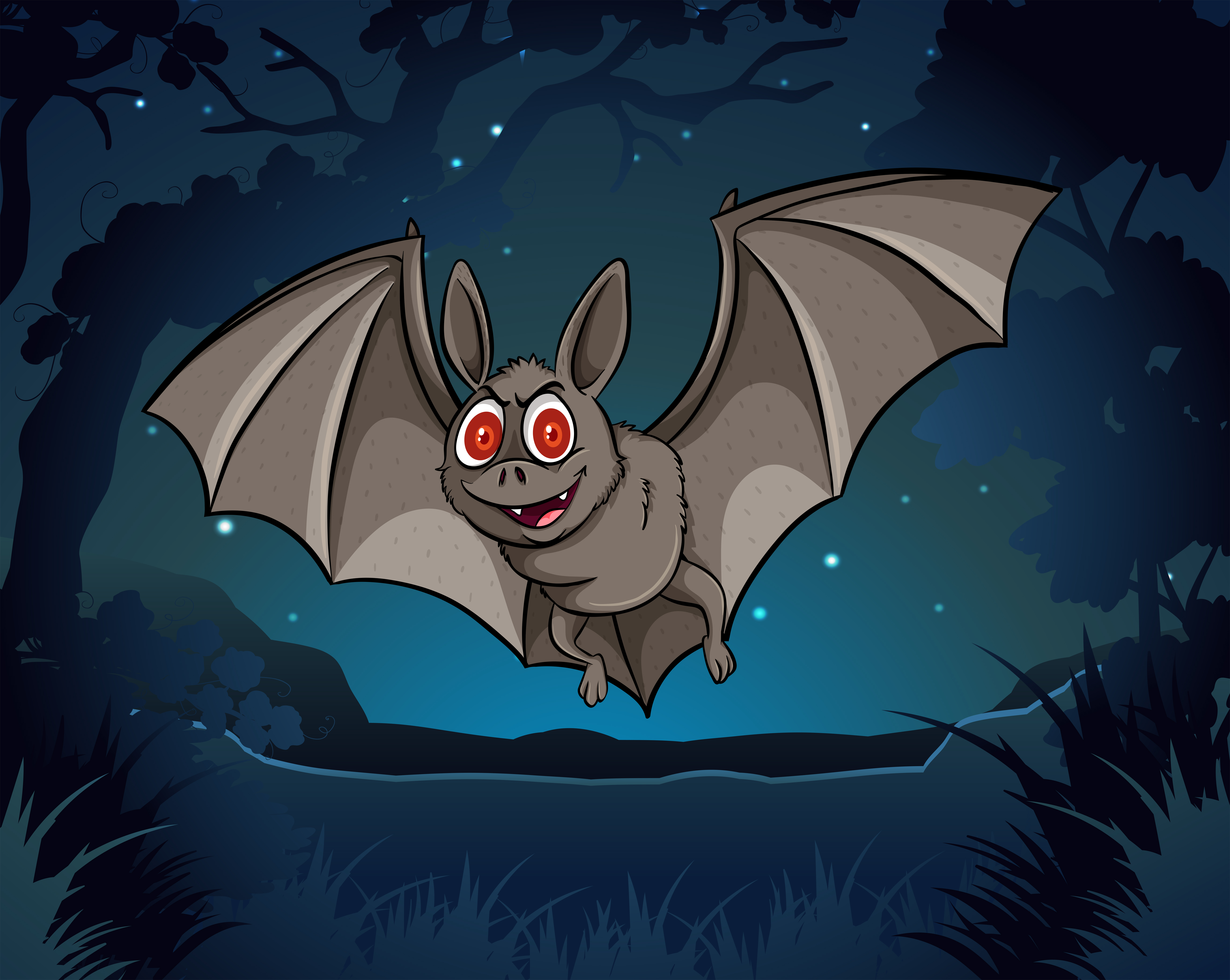 Wild bat flying in jungle at night 302512 Vector Art at Vecteezy