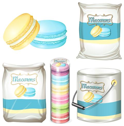 Macarons en diferentes envases. vector