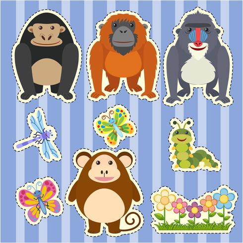 Sticker design for different types of monkeys vector