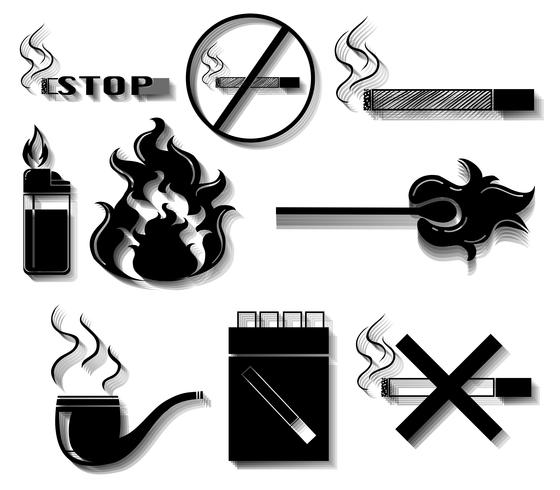 Fumar iconos en color negro vector