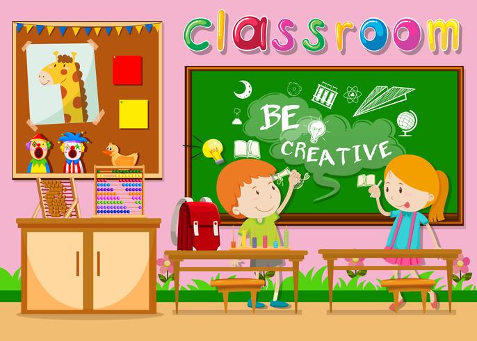 Children studying in the classroom vector