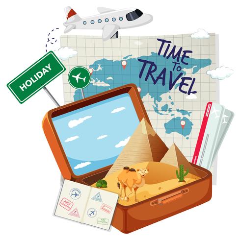 Vintage suitcase with travel element vector