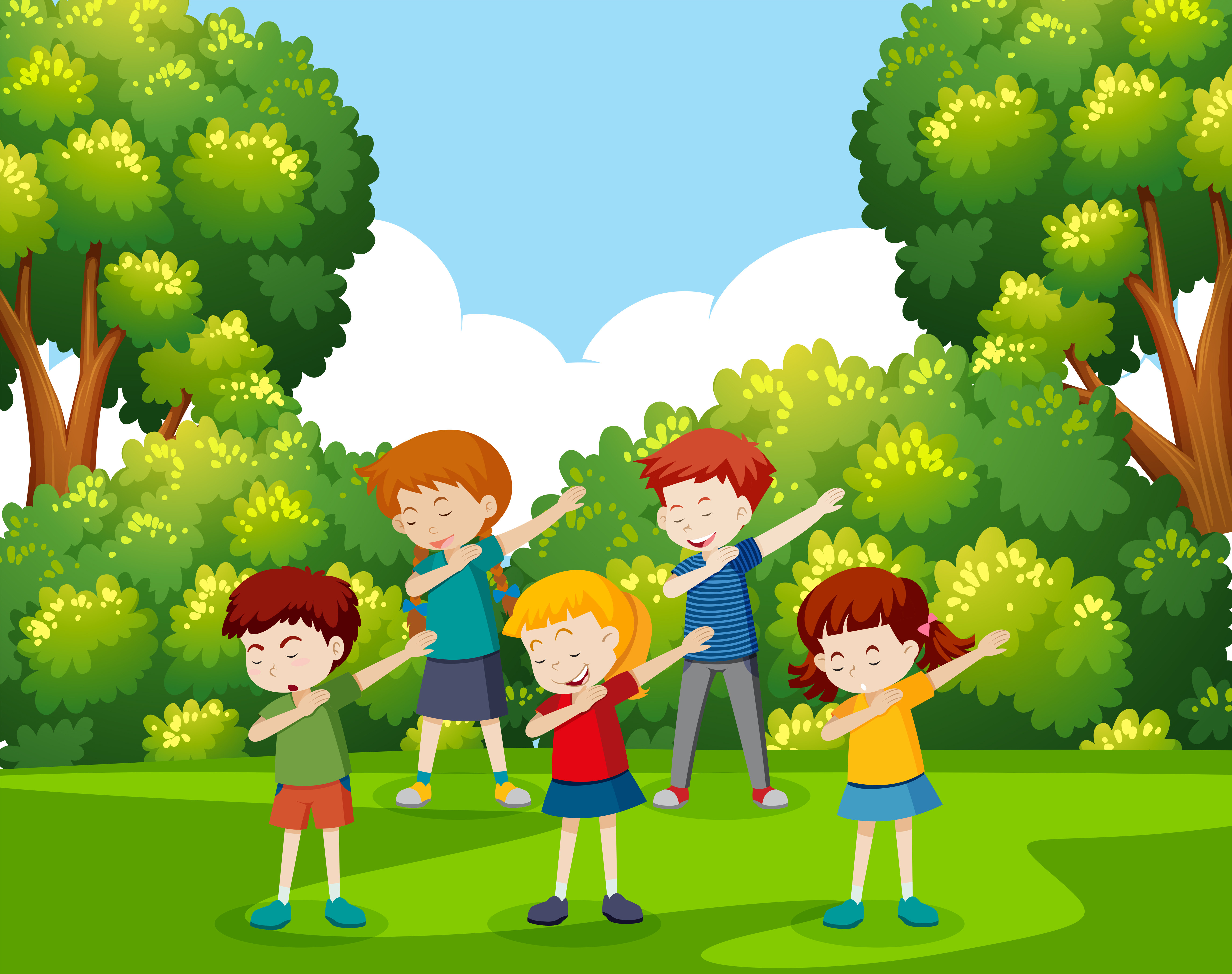 A group of children dancing at the park 302654 Vector Art at Vecteezy