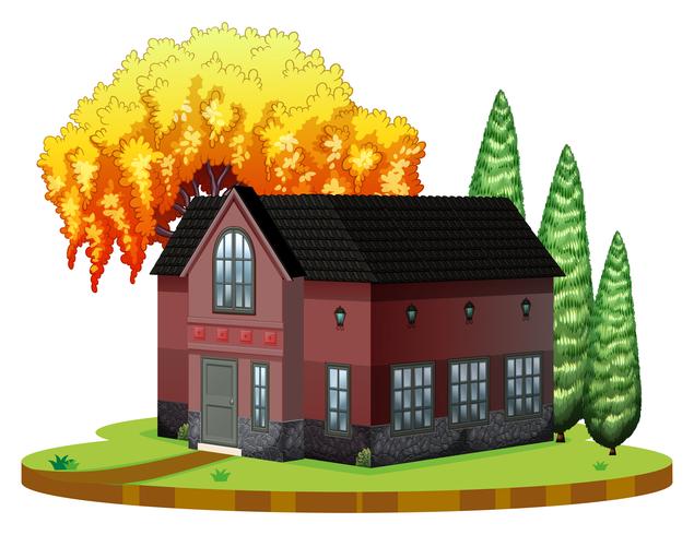 Brickhouse and willow tree on the park vector
