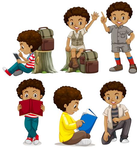 Un conjunto de personajes de niño africano. vector