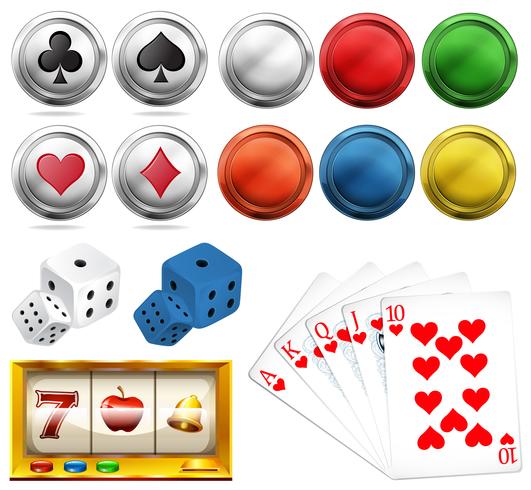 Juego de casino con fichas y tarjetas. vector