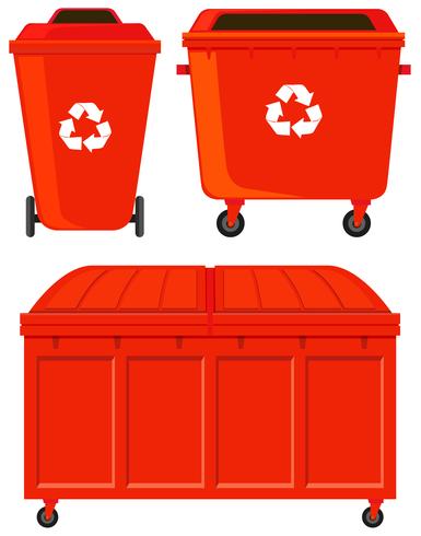 Three red rubbish bins vector