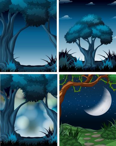 Set of dark forest scene vector