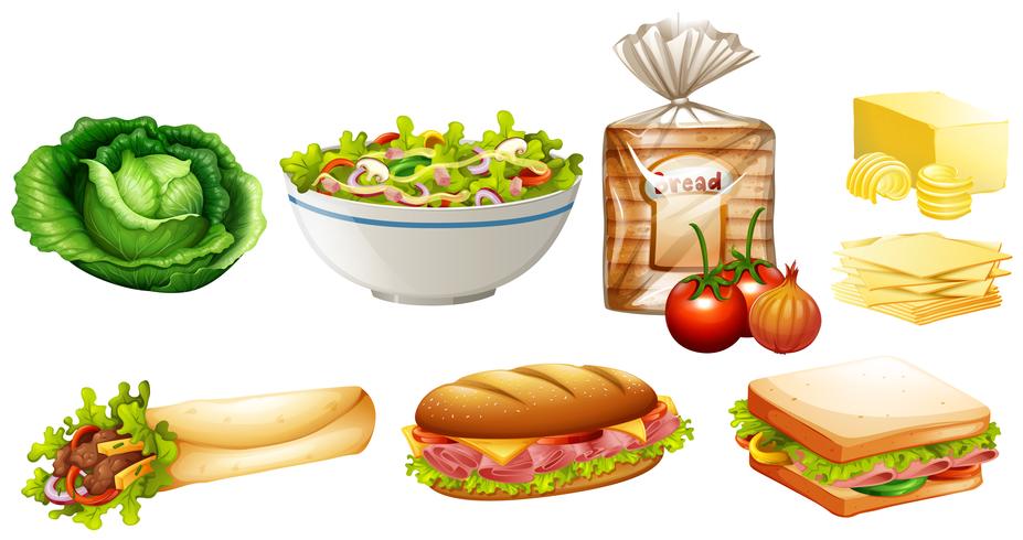 Conjunto de diferentes tipos de comida vector