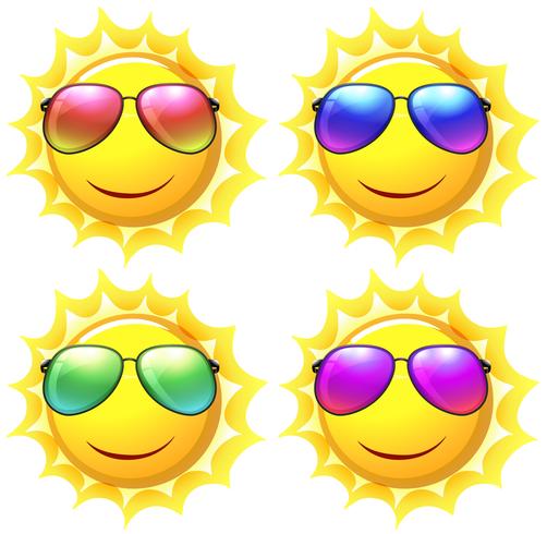 Sun wearing different colors of sunglasses vector