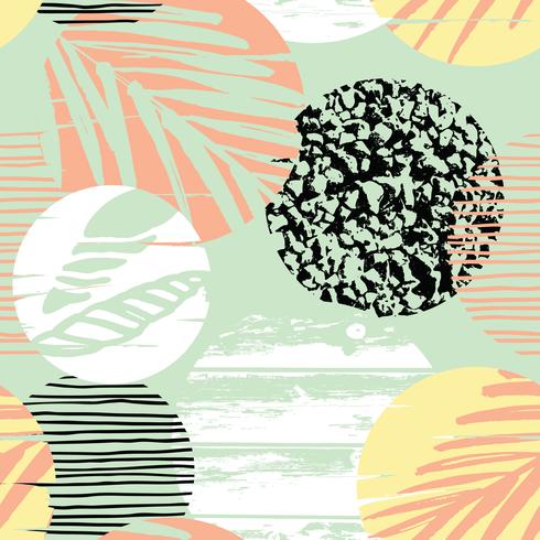 Seamless exotic pattern with palm leaves on geometric background vector