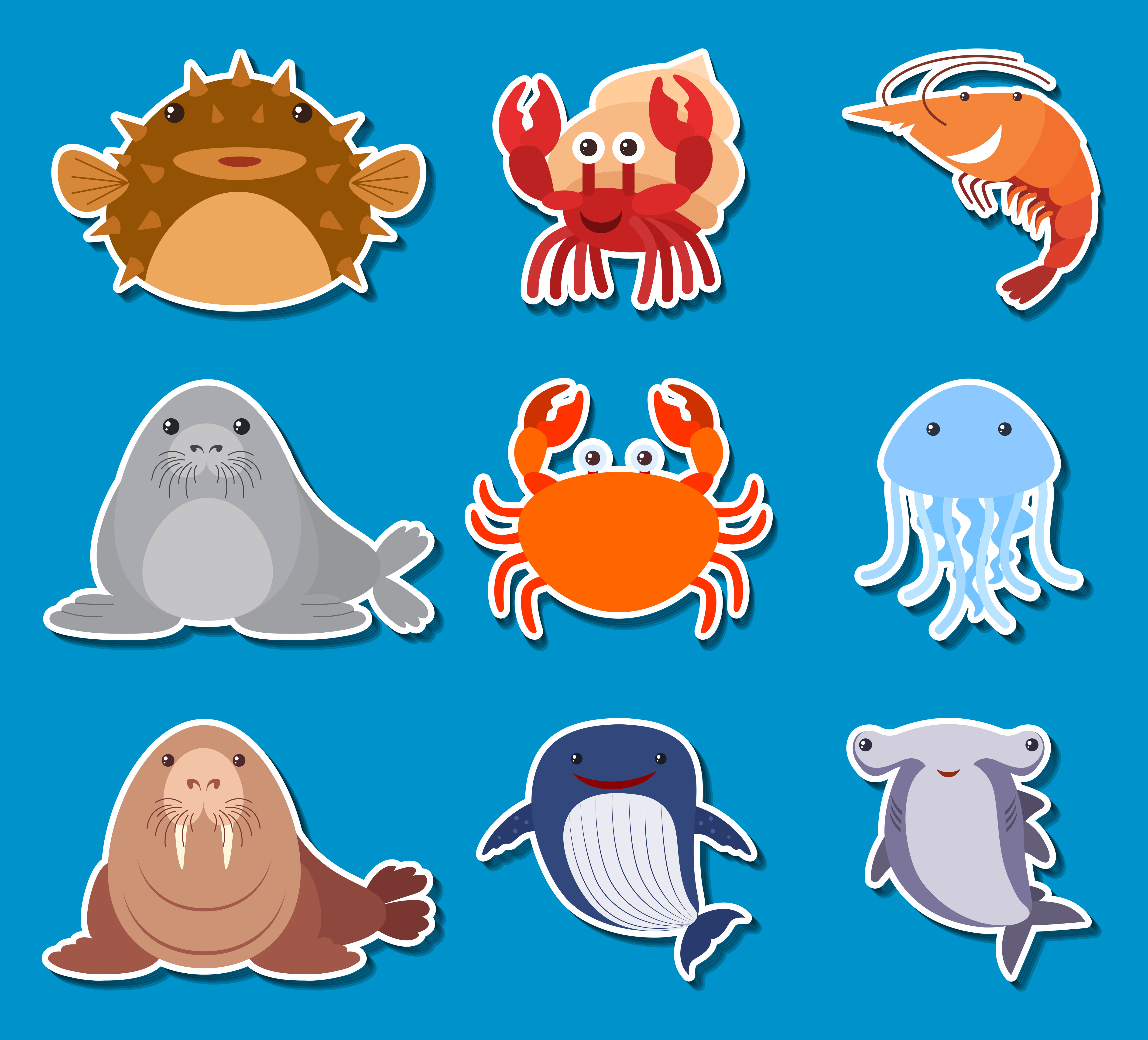 Sticker design for sea animals 302753 Vector Art at Vecteezy
