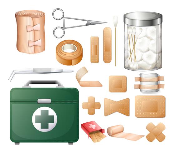 First aid kit supply emergency medical products. Healthy care illustration  6735768 Vector Art at Vecteezy