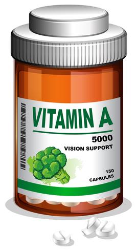 Una botella de cápsulas de vitamina A vector