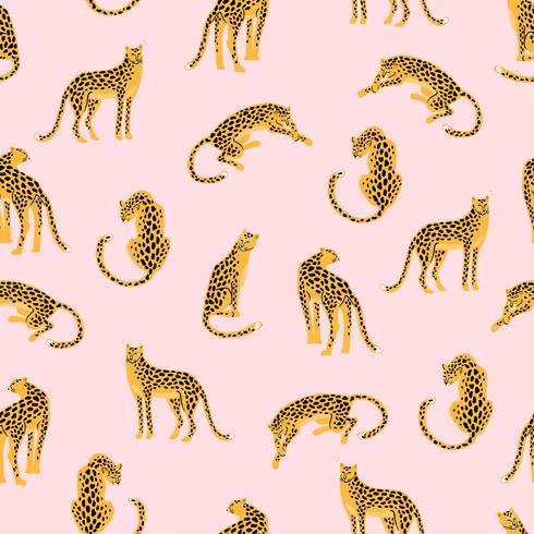 Seamless exotic pattern with abstract silhouettes of leopards. vector