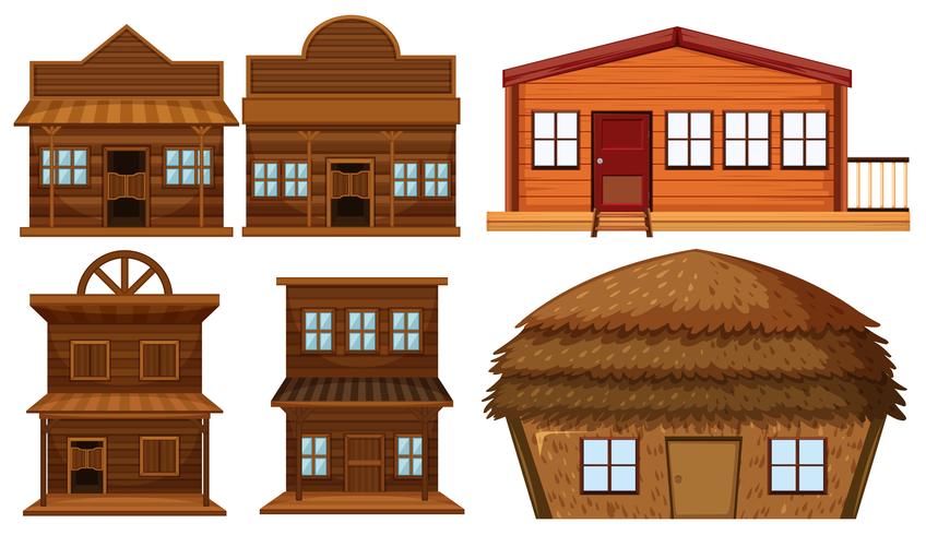 Set of wooden house vector