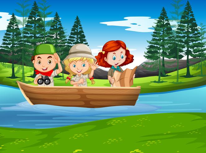 Camping boy and girl exploring nature vector