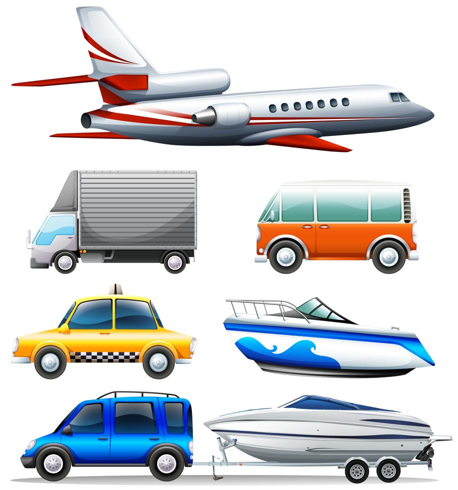 Different transportations on white background 302871 Vector Art at Vecteezy