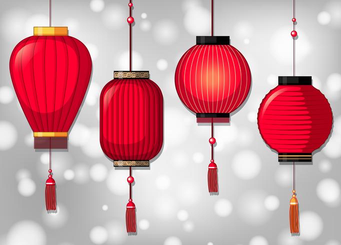 Chinese lanterns in four designs vector