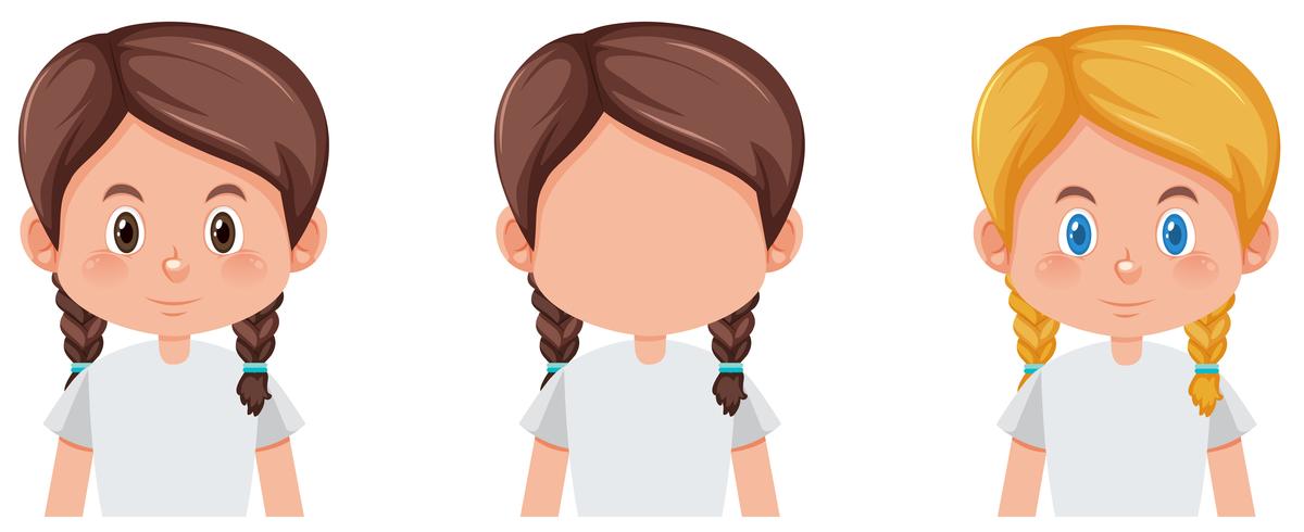 Set of braids hair character different color vector