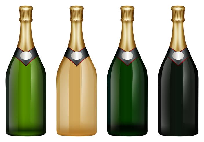 Botella de champagne en muchos colores. vector