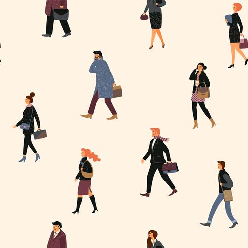 Seamless pattern with people going to work. vector