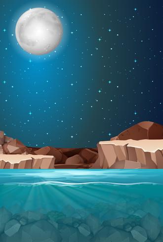 Escena de agua hermosa noche vector