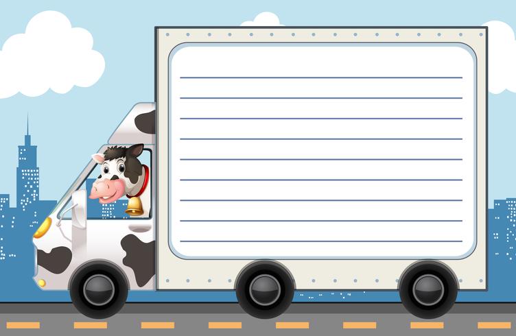 Line paper template with cow in the truck vector